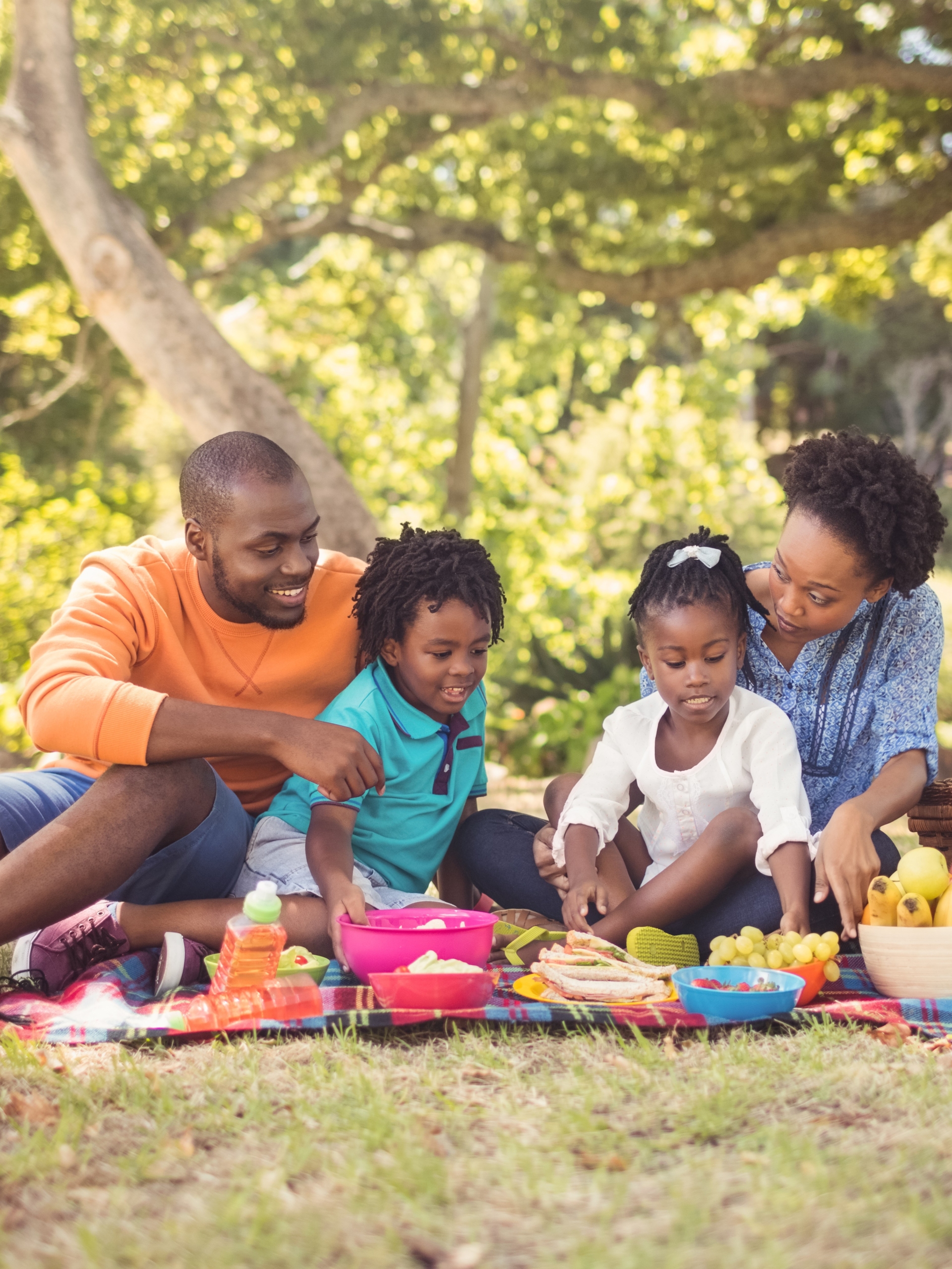 Happy family eating together
